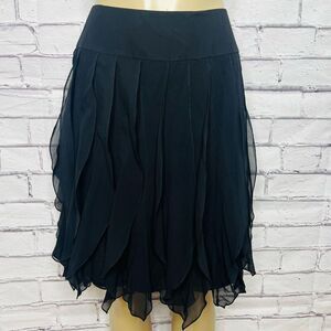 Ricky Freeman for Teri Jon Womens Black Silk Pleated Ruffle Tiered Skirt Size 8